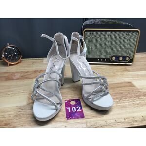 Sugar Petal Women 6.5 White Beaded Ankle Strap High Heel Open Toe Strappy Sandal